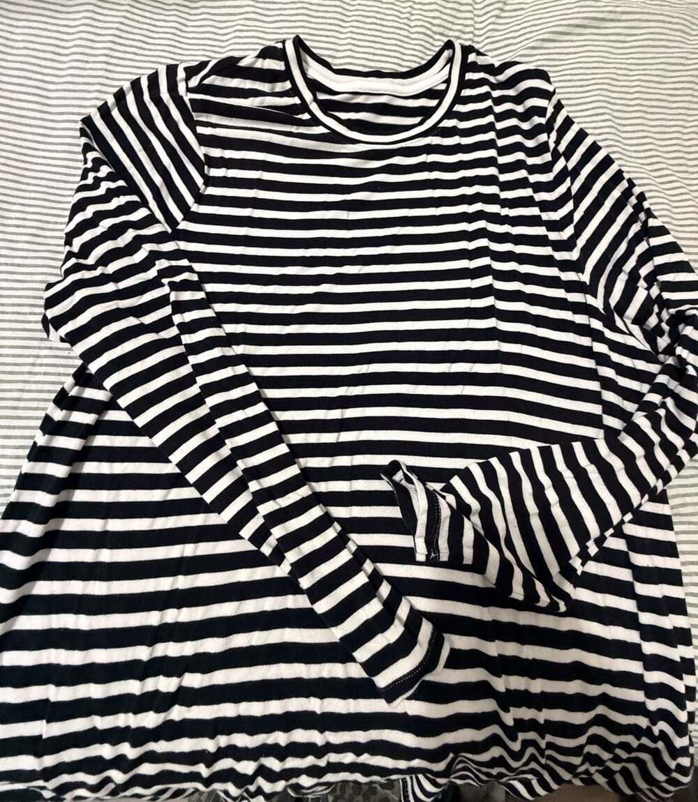 A New Day Long Sleeve Striped T-Shirt Size XXL Black White